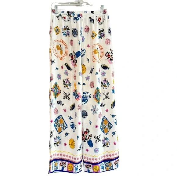 Label Of Love Anthropologie Womens M Tropical Wide Leg Linen Blend Resort Pants - Picture 5 of 16